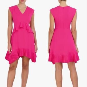 BCBGMAXAZRIA Dylan Peplum V-Neck Cocktail Mini Dress Pink Women's Size Medium